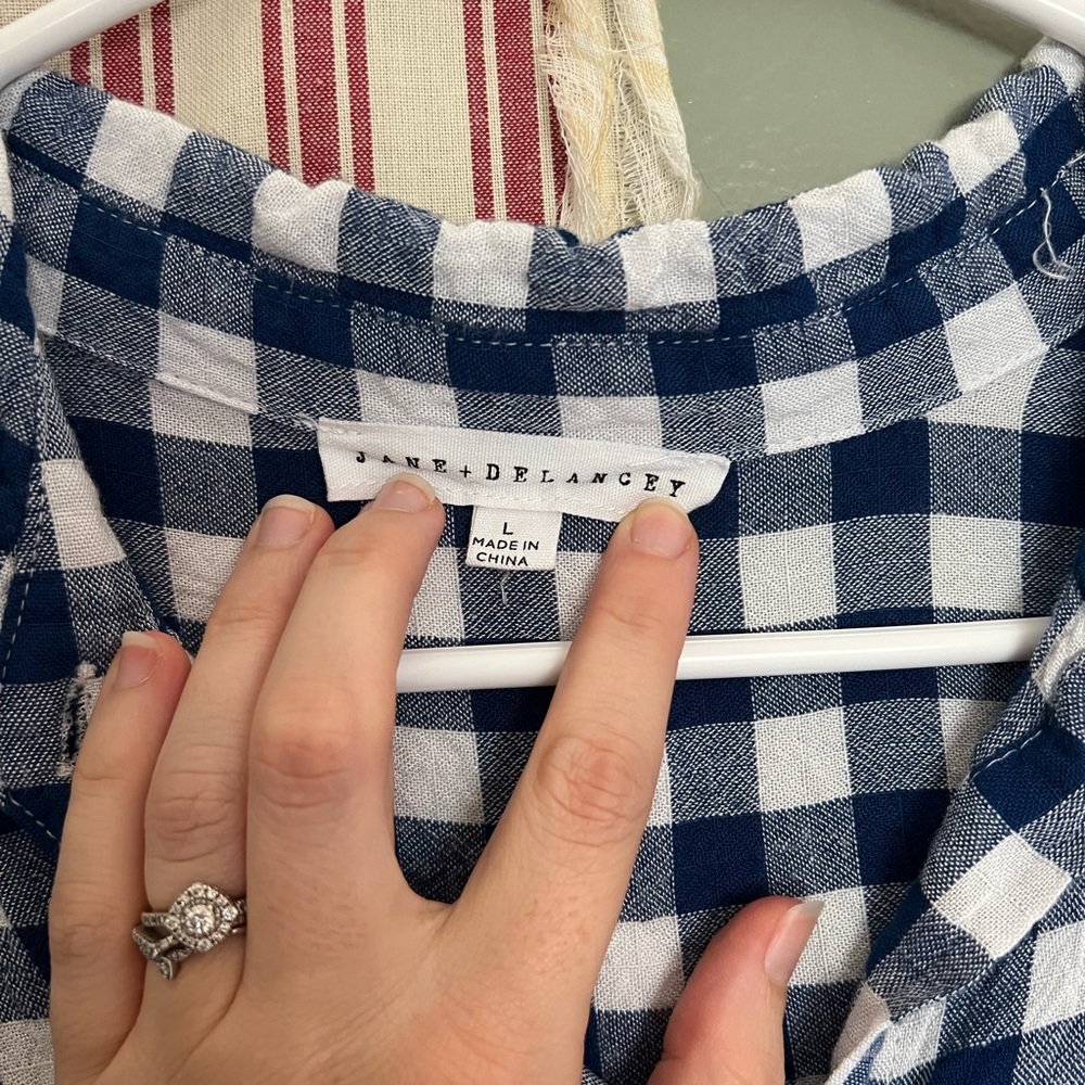 Jane and Delancey Navy and White Gingham Button-Down Shirt - Picture 2 of 4